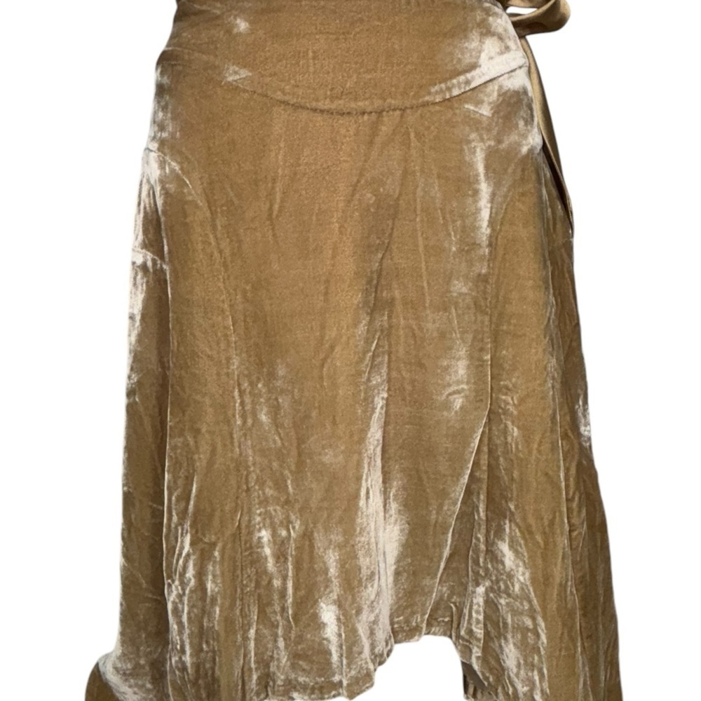 Vintage Sz 2 Parallel Gold Yellow Shark Bite Hem Tie Waist Velvet Felt Skirt